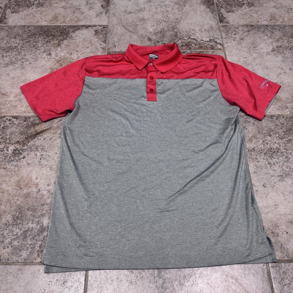 Callaway Golf Polo Shirt Mens Large‎ Grey Red Short Sleeve Stretch Performance